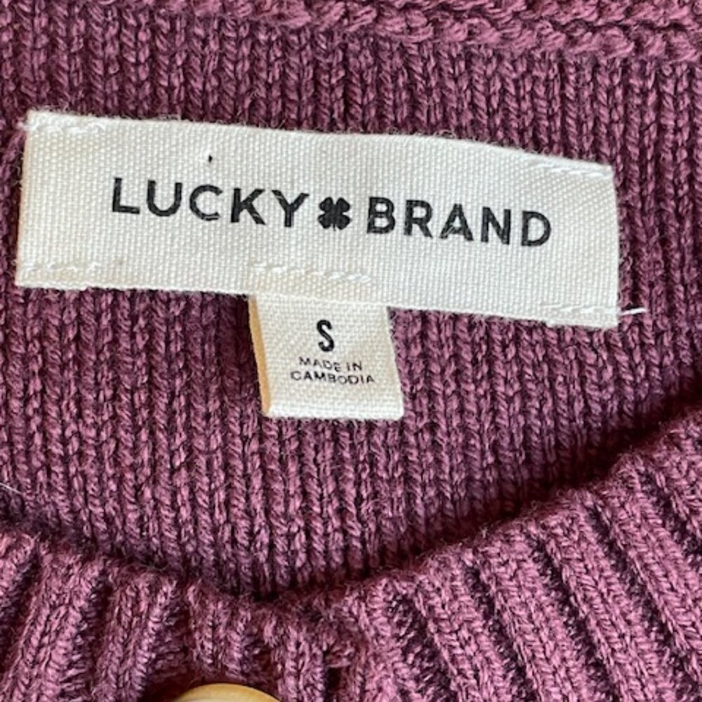 Lucky Brand Floral Embroidered Pointelle Cardigan Sweater Plum Size S - Picture 7 of 9